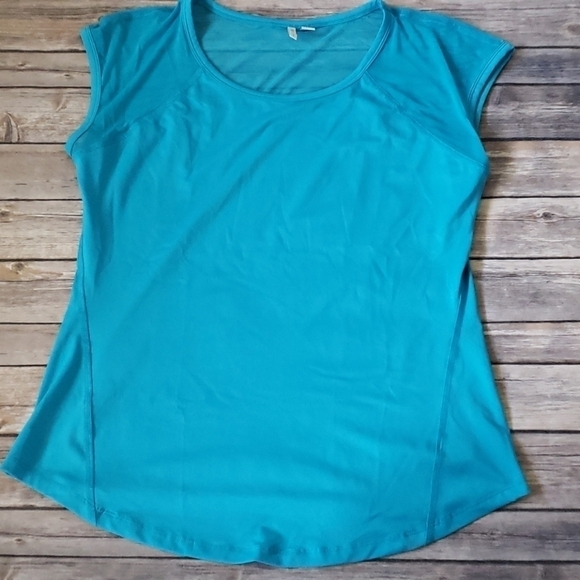 Cato turquoise cap sleeve mesh insert top - Picture 2 of 9